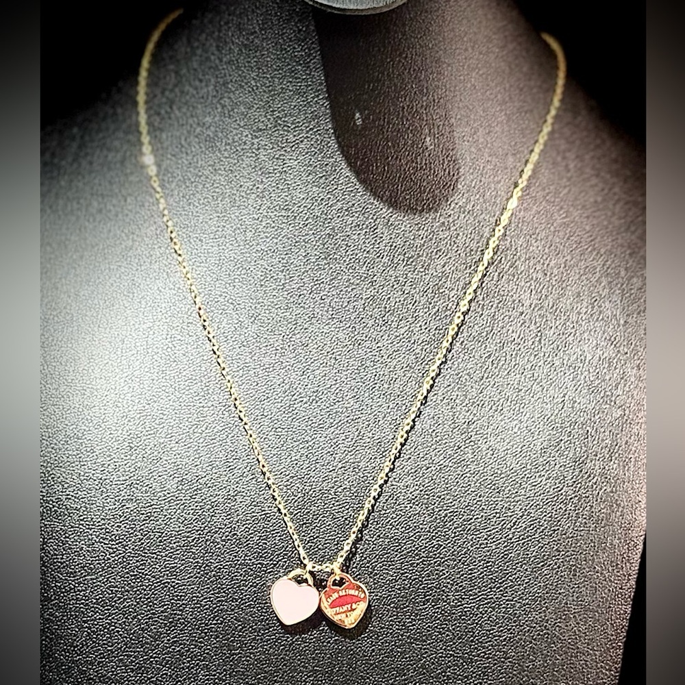 Gold and Pink Heart Pendant Necklace